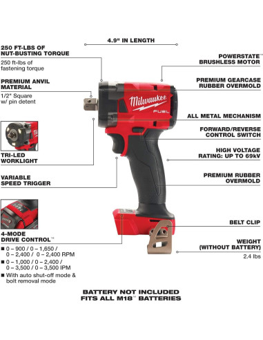 Llave de Impacto Compacta Milwaukee M18 FUEL 1/2" 339,83 Nm