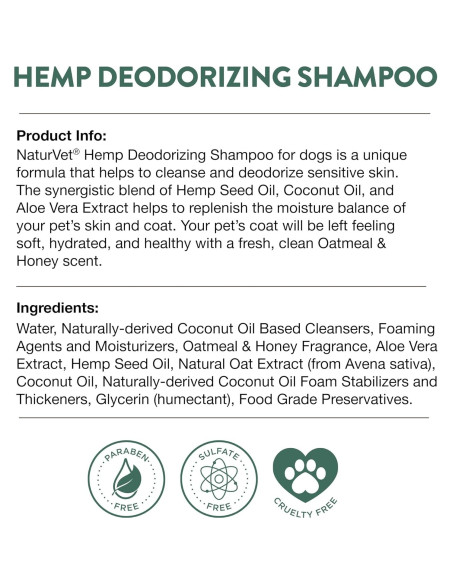 Champú Desodorante para Perros NaturVet - Avena y Miel 453 g