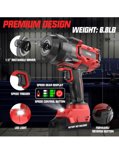 Llave de impacto inalámbrica 1/2" XunDong 2200Nm 18V