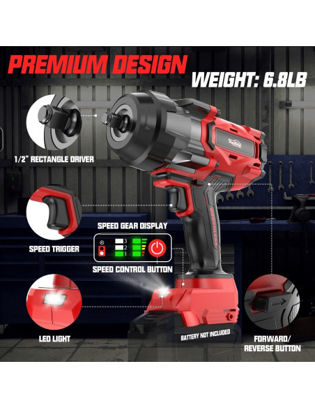 Llave de impacto inalámbrica 1/2" XunDong 2200Nm 18V