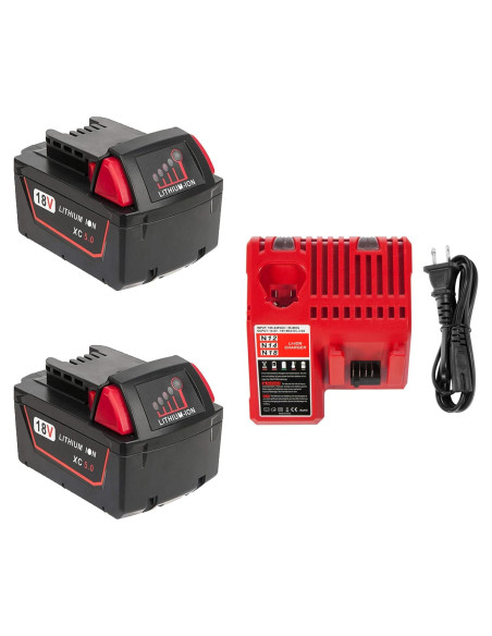 2 Baterías de Litio 5.0Ah 18V y Cargador Milwaukee M18 2 Baterías de Litio 5.0Ah 18V y Cargador Milwaukee M18