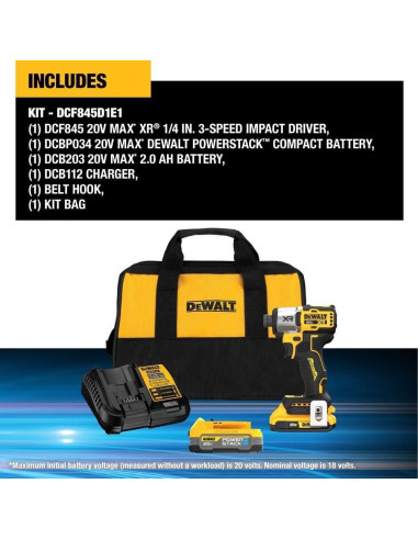Destornillador de Impacto DEWALT 20V Inalámbrico 3 Velocidades