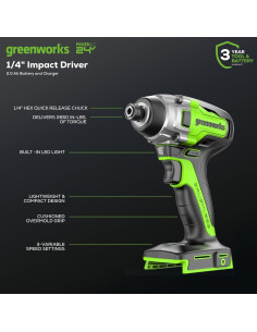 Destornillador de Impacto Greenworks 24V 2650 Nm 3 Velocidades 2