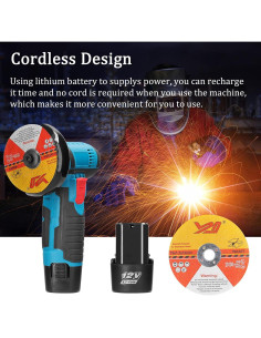 Amoladora Angular Inalámbrica Geevorks 12V con 2 Discos y Baterías 2