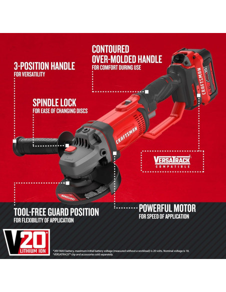 Amoladora Angular CRAFTSMAN V20 11,43 cm Batería y Cargador