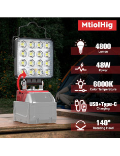 Luz de trabajo LED MtiolHig 48W 4800 lúmenes 18V 2