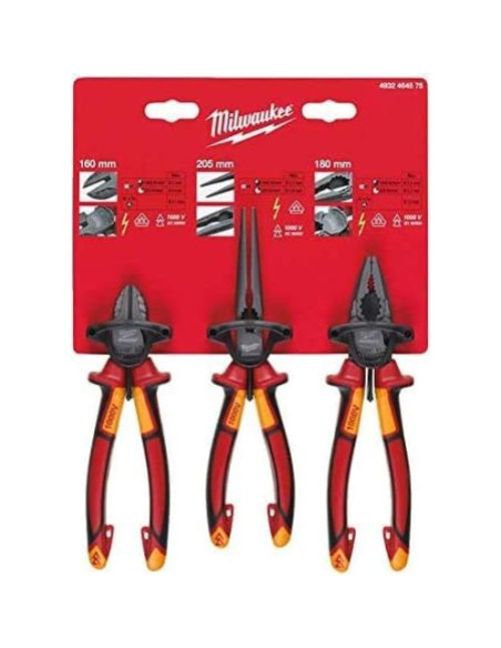 Juego de Alicates VDE Milwaukee 3 Piezas 1000V Rojo
