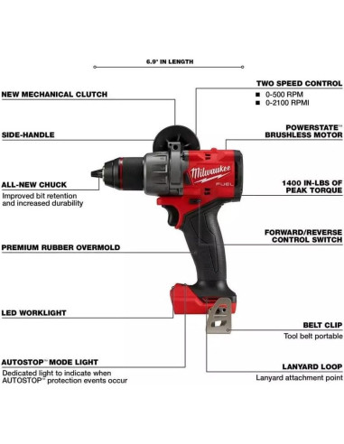 Taladro de Percusión Inalámbrico Milwaukee M18 18V 1/2"