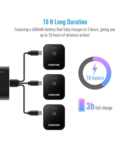 Micrófono Lavalier Inalámbrico SONICAKE QWM-12 50m 10h