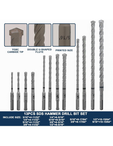 Juego de Brocas y Cinceles WildBossy 17PCS para Concreto