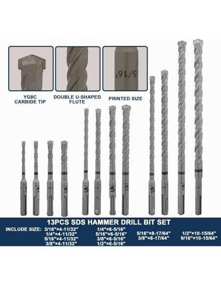 Juego de Brocas y Cinceles WildBossy 17PCS para Concreto