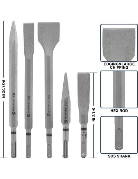 Juego de Brocas y Cinceles WildBossy 17PCS para Concreto