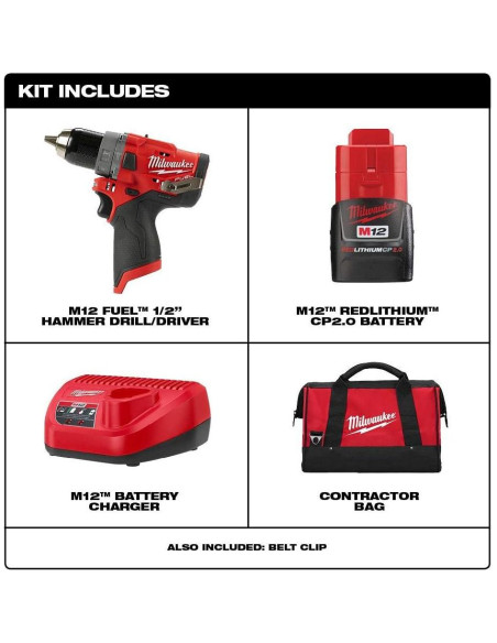 Taladro de Percusión Inalámbrico Milwaukee M12 FUEL 12V 2Ah