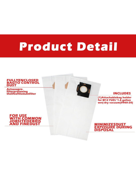 Bolsas de Polvo Fleece 49-90-2016 para Aspiradora MILWAUKEE