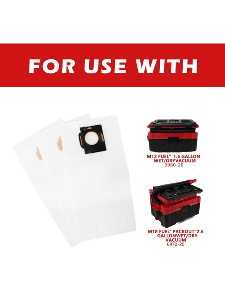 Bolsas de Polvo Fleece 49-90-2016 para Aspiradora MILWAUKEE