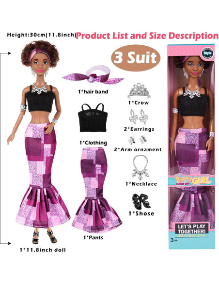 Set de 6 Muñecas Afroamericanas Posables 11.5" con Accesorios
