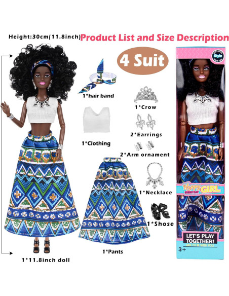 Set de 6 Muñecas Afroamericanas Posables 11.5" con Accesorios