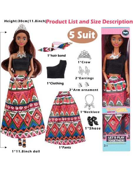 Set de 6 Muñecas Afroamericanas Posables 11.5" con Accesorios