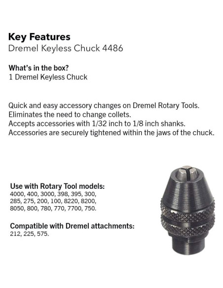 Chuck Sin Llave Dremel 4486 para Accesorios 0,8 a 3,2 mm