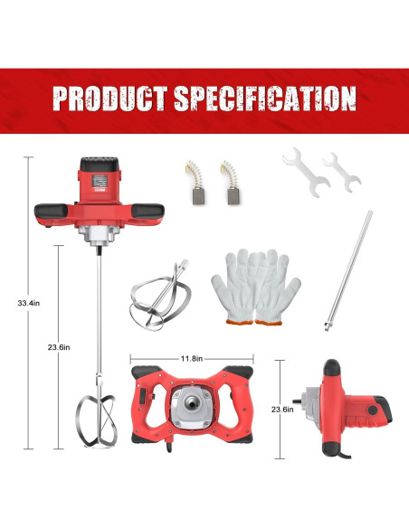 Mezclador de Cemento IMAYCC 2100W 6 Velocidades Portátil