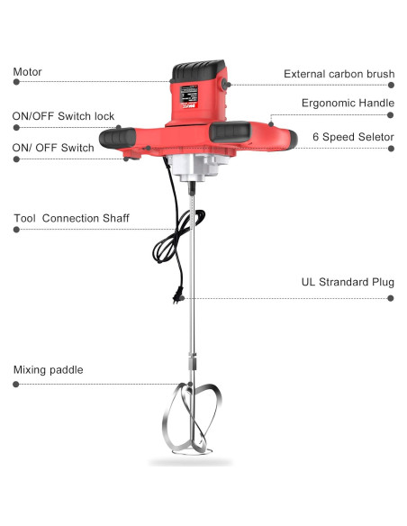 Mezclador de Cemento IMAYCC 2100W 6 Velocidades Portátil