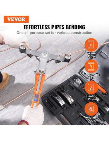 Dobladora de Tubos VEVOR 1/4"-7/8" 90 con 7 Matrices