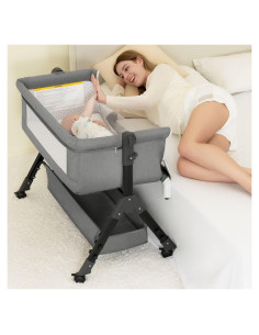 Cuna 3 en 1 BCOL Gris Ajustable con Ruedas y Colchón