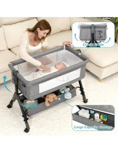 Cuna 3 en 1 BCOL Gris Ajustable con Ruedas y Colchón 2