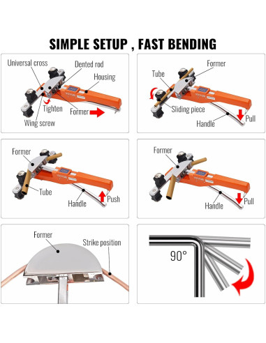 Dobladora de Tubos VEVOR 1/4"-7/8" 90 con 7 Matrices