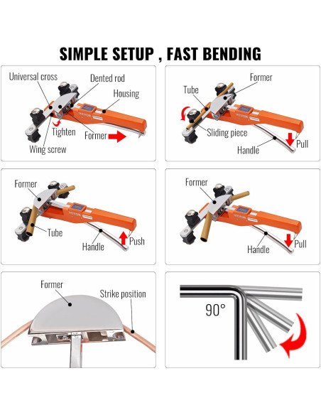 Dobladora de Tubos VEVOR 1/4"-7/8" 90 con 7 Matrices