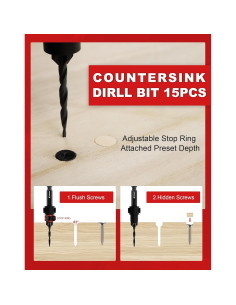 Juego de brocas avellanadoras EZARC 15 PCS para madera 2