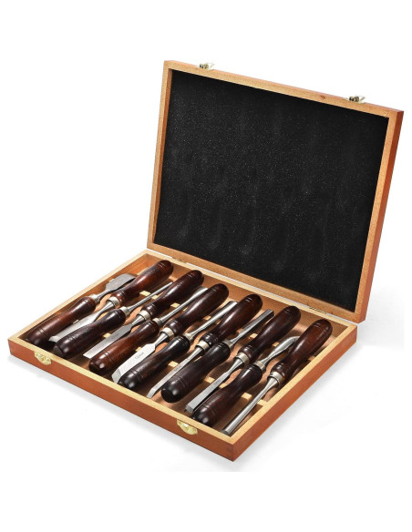 Juego de 12 Cinceles de Tallado Covzoe con Caja de Madera