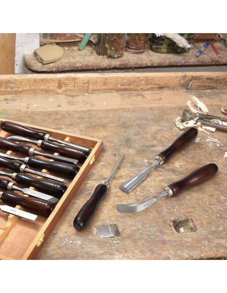 Juego de 12 Cinceles de Tallado Covzoe con Caja de Madera