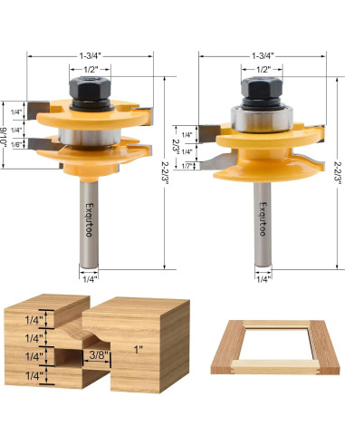 Juego de 3 brocas de enrutador Z.Hen 1/4" vástago para madera