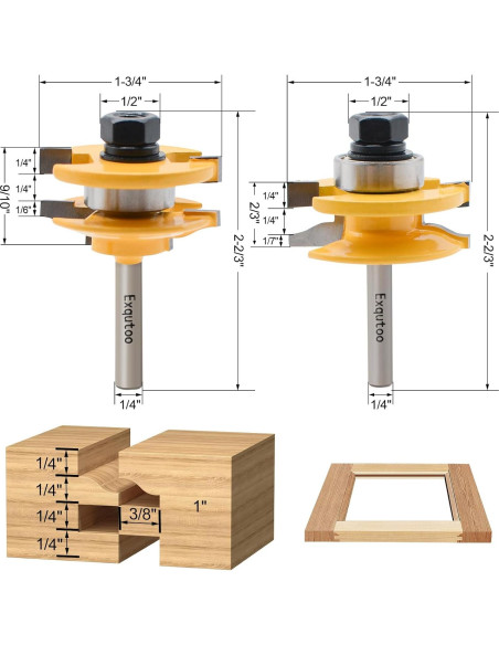 Juego de 3 brocas de enrutador Z.Hen 1/4" vástago para madera