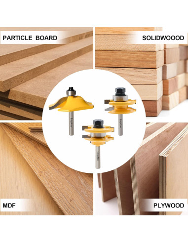 Juego de 3 brocas de enrutador Z.Hen 1/4" vástago para madera