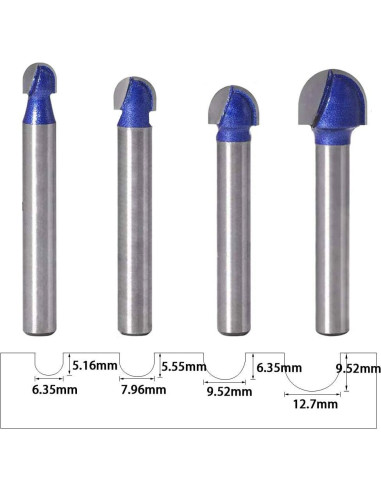 Juego de 4 fresas de caja Eyech 1/4" a 1/2" para madera