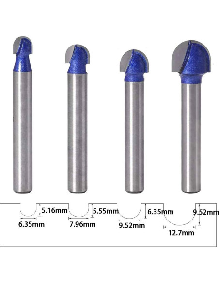 Juego de 4 fresas de caja Eyech 1/4" a 1/2" para madera