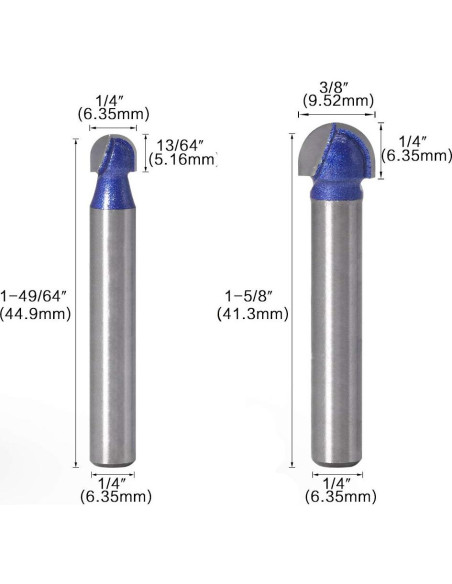 Juego de 4 fresas de caja Eyech 1/4" a 1/2" para madera