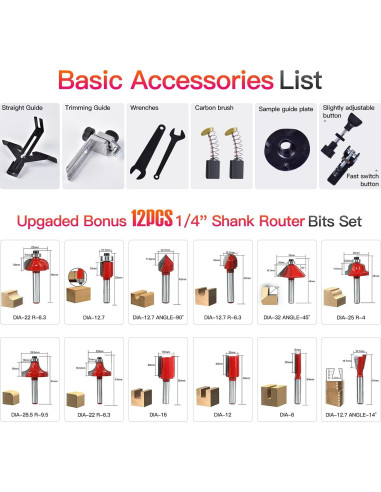 Router Compacto CtopoGo 800W con 12 Puntas para Madera