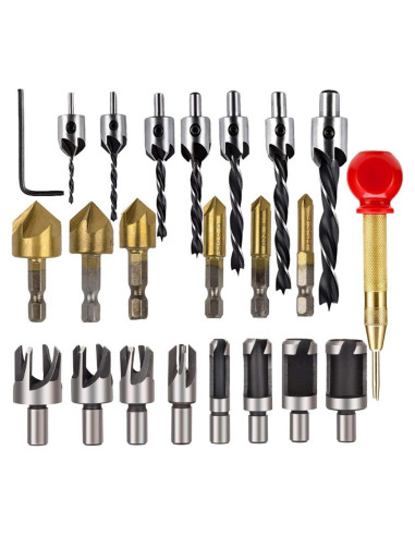 Juego de 23 brocas de avellanado Lukcase para carpintería