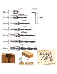 Juego de 23 brocas de avellanado Lukcase para carpintería 2