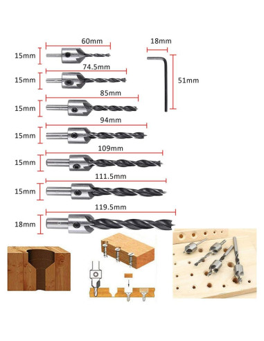 Juego de 23 brocas de avellanado Lukcase para carpintería