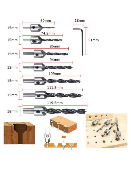 Juego de 23 brocas de avellanado Lukcase para carpintería