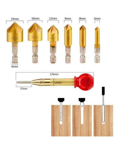 Juego de 23 brocas de avellanado Lukcase para carpintería