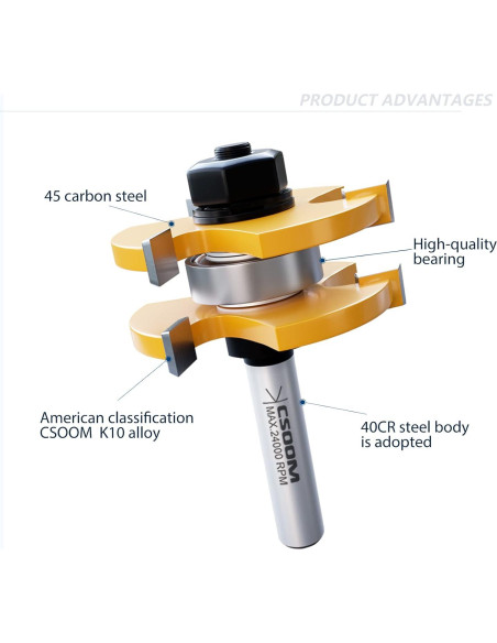 Juego de fresas de lengüeta y ranura CSOOM 2 piezas 1,27 cm