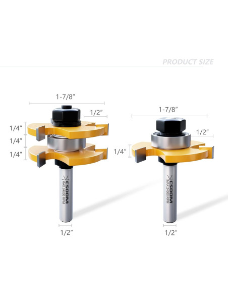 Juego de fresas de lengüeta y ranura CSOOM 2 piezas 1,27 cm