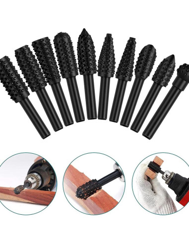 Juego de 10 Fresas Rotativas Wvapzwr 1/4" Hexagonal