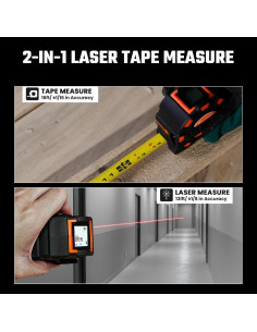 MILESEEY Cinta Métrica Láser 2-en-1 39.93m y 4.88m 2