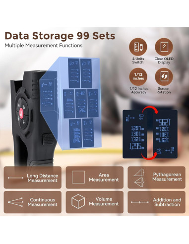 Cinta Métrica Digital LUNYEE 16ft y Láser 120m Recargable